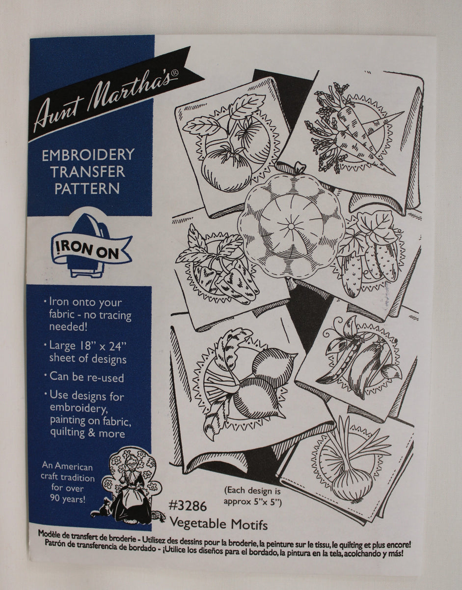 Aunt Martha's Iron On Transfer Patterns for Stitching, Embroidery or Fabric  Painting, Patterns for Tea Towels/Kitchen Decor, Quantity of 5 
