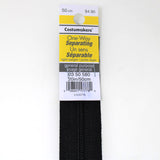 50cm light weight one way separating zipper in black with label