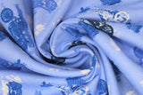 Swirled swatch comfy print flannel in motorcycle (blue and white motorcycles on light blue)