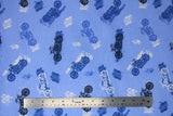 Flat swatch comfy print flannel in motorcycle (blue and white motorcycles on light blue)