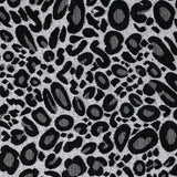 Square swatch leopard print upholstery fabric (light grey fabric with dark grey and black leopard print)