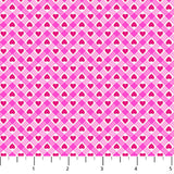Square swatch Gingham Hearts fabric (white fabric with light and dark pink gingham/chevron look lines allover with dark pink small hearts alternating in stripes from right side up to upside down)