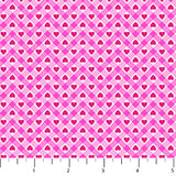 Square swatch Gingham Hearts fabric (white fabric with light and dark pink gingham/chevron look lines allover with dark pink small hearts alternating in stripes from right side up to upside down)