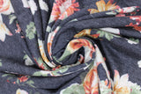 Swirled swatch rose floral pattern (white/red/green/orange) on black