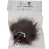 Faux fox (long hair) pom pom in packaging (brown)