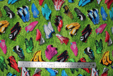 Flat swatch Shoes Green fabric (green grass fabric with tossed cleats allover in various colours)