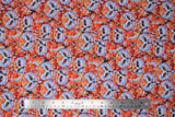 Flat swatch woodland themed fabric in stacked owls (grey/orange/black drawn owls collage yellow eyes)