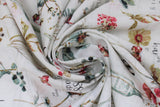 Swirled swatch Give Thanks fabric (white fabric with subtle grey stripes - barnboard look, with tossed floral, insects and jars with greenery and floral, "give thanks" "happiness is homemade" etc. text)