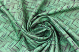 Swirled swatch Green Braid fabric (bamboo look green chevron style basket weave allover print fabric)