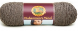 A ball of Lion Brand Fisherman's Wool in colourway Brown Heather (mid brown)