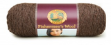 A ball of Lion Brand Fisherman's Wool in colourway Nature's Brown (heathered chocolate brown)