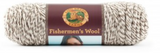 A ball of Lion Brand Fisherman's Wool in colourway Oak Tweed (twisted white and mid-brown strand, a marl)