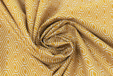 Swirled swatch orange fret fabric (pale medium orange with white geometric outline pattern with linked/hexagon/honey comb style print allover)