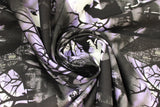 Swirled swatch Monster House fabric (purple and grey marbled/misty sky look fabric with large black silhouette graphics of spooky houses and graveyards, trees, witches, etc.)