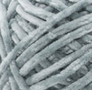 Swatch of Bernat Velvet yarn in shade smokey green (pale medium green/grey)