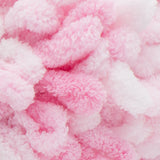 White and Pink swatch of Bernat Alize Blanket EZ looped yarn