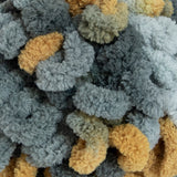Harvest Grays (dark and light grays, yellow, amber) swatch of Bernat Alize Blanket EZ looped yarn
