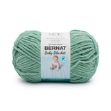 Ball of Bernat Baby Blanket yarn in shade Misty Jungle (pale medium green)