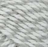 Swatch of Bernat Softee Chunky yarn in shade grey ragg (white and light grey twisted shade)