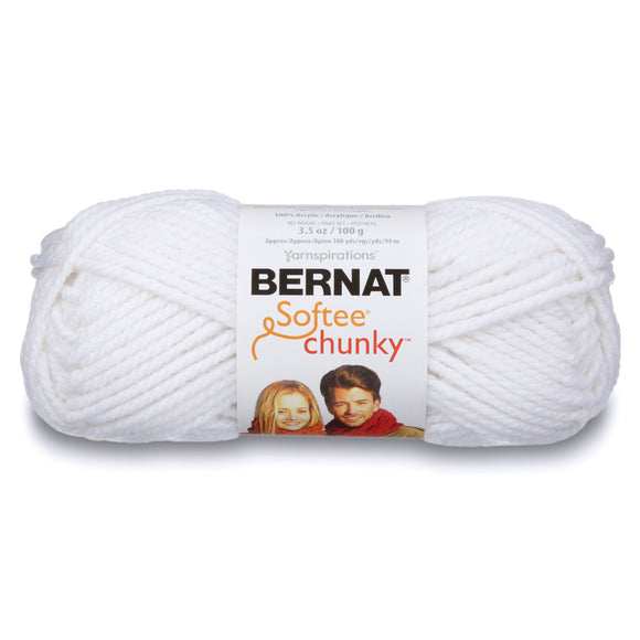 A ball of Bernat Softee Chunky yarn in shade white