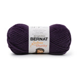 A ball of Bernat Softee Chunky yarn in shade Grape (dark purple)