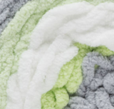Sprouts (green, grey, white) swatch of Bernat Baby Blanket Stripes