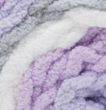 Violet (purple, white, grey) swatch of Bernat Baby Blanket Stripes