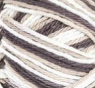 Chocolate Ombre (dark browm, tan, white) variegated swatch of Bernat Handicrafter Cotton