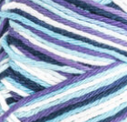 Moondance Ombre (bright purple, navy, pale blue, white) variegated swatch of Bernat Handicrafter Cotton