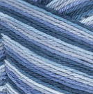 Blue Camo Ombre (navy, mid blue, light blue, pale dusty blue) variegated swatch of Bernat Handicrafter Cotton