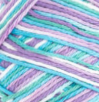 Beach Ball Blue (white, bright blue, light purple, light mauve, bright turquoise) variegated swatch of Bernat Handicrafter Cotton