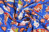 Swirled swatch Hot Drinks fabric (blue fabric with tossed hot christmas themed drinks in decorative mugs, tossed decorated gingerbread cookies, etc.)