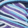 Moondance (navy, bright purple, soft blue, white) variegated swatch of Bernat Handicrafter Cotton