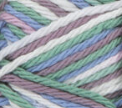 Freshly Pressed (white, light mauve, light sage green, light blue) variegated swatch of Bernat Handicrafter Cotton