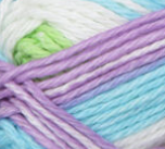 Violet Stripes (light tropical blue, light violet, spring green, white) swatch of Bernat Handicrafter Cotton Stripes