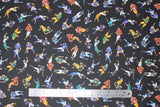 Flat swatch players black fabric (black fabric with small tossed full colour football players in various coloured uniforms/positions, etc.)