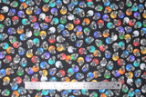 Flat swatch helmets black fabric (black fabric with small tossed football helmets in full colour, various colours)
