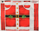 Full panel swatch Santas Apron Panel (35" x 45") (red Santa look apron with white fur look trim and center, black belt with gold buckle, gold buttons and two sprigs of holly on either side)