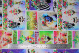 Flat swatch top koala-tea fabric (white fabric with colourful patches allover depicting animals and floral with a focus on koala bears and "I'm top koala-tea" text)