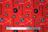 Flat swatch NHL printed fabric in Ottawa Senators (multi logo on red)