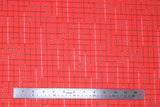 Flat swatch shimmer graph fabric (bright red fabric with grid lines in faded black/grey and shimmering silver)