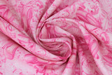 Swirled swatch pointe shoes pink fabric (white fabric with tossed pink pointe shoes, musical notes and staffs, bows and ribbon in pink with a subtle sparkle look)