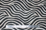 Flat swatch zebra print fabric (white fabric with black zebra stripes and fur texture look)
