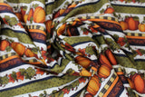 Swirled swatch halloween printed fabric in Autumn Pumpkin Stripes (fall themed stripe pattern with pumpkins and leaves)