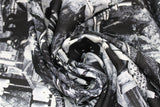 Swirled swatch halloween printed fabric in Black and White Scene (spooky cats, moons, skulls, white and black scene)