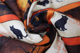 Swirled swatch halloween printed fabric in Haunted Night Runner (halloween text, black cats, spooky house striped pattern)