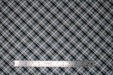 Flat swatch Plaid fabric (white, black and grey diagonal plaid lines)
