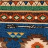 Square swatch southwest print fabric (striped pattern with geometric shapes, arrows, and feathers with a blue/brown/green/beige colourway)