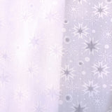 Square swatch white Poly/Cotton Burnout material with clear and white stars/fireworks print