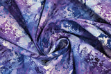 Swirled swatch Trees fabric (stripes of marbled/watercolour look trees in purples and blues on marbley white and light blue background)